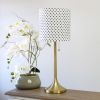 Gold Tapered Table Lamp with Polka Dot Fabric Drum Shade