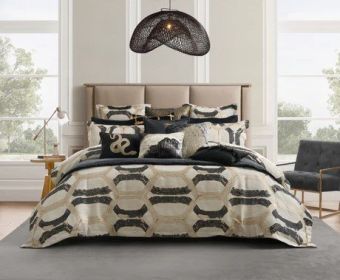 Noir King Black Geometric Duvet Set