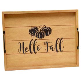 Decorative Wood Serving Tray w/ Handles, 15.50" x 12", "Hello Fall"