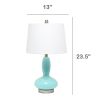 Glass Dollop Table Lamp with White Fabric Shade, Seafoam