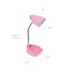 Gooseneck Organizer Desk Lamp with Holder and Charging Outlet, Pink