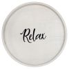 Decorative 13.75" Round Wood Serving Tray w/ Handles, "Relax"