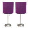 Stick Lamp with USB charging port and Fabric Shade 2 Pack Set, Purple