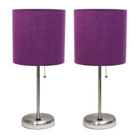 Stick Lamp with USB charging port and Fabric Shade 2 Pack Set, Purple