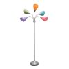 Floor Lamp with 5 Adjustable Lights, Pastel-Color Shades, Silver