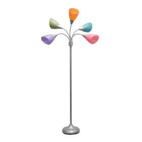 Floor Lamp with 5 Adjustable Lights, Pastel-Color Shades, Silver