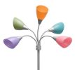 Floor Lamp with 5 Adjustable Lights, Pastel-Color Shades, Silver