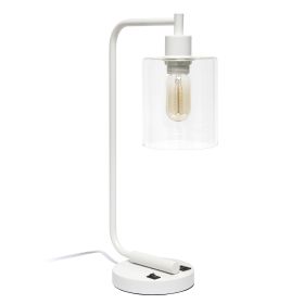 Modern Iron Desk Lamp with USB Port and Glass Shade,