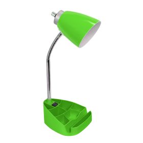 Gooseneck Organizer Desk Lamp with Holder and Charging Outlet, Green