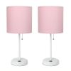 White Stick Lamp with USB charging port and Fabric Shade 2 Pack Set, Light Pink