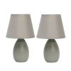 Mini Egg Oval Ceramic Tabletop Lamp 2 Pack Set, Gray