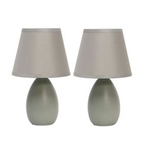 Mini Egg Oval Ceramic Tabletop Lamp 2 Pack Set, Gray