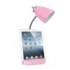 Gooseneck Organizer Desk Lamp with Holder and Charging Outlet, Pink