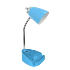 Gooseneck Organizer Desk Lamp with Holder and USB Port, Blue