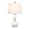 Glass Dollop Table Lamp with White Fabric Shade, White