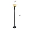 Classic 1 Light Torchiere Floor Lamp with Marbleized Glass Shade, Restoration Bronze