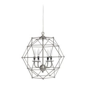 4 Light Hexagon Industrial Rustic Ceiling Pendant Light, Brushed Nickel