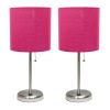 Stick Lamp with USB charging port and Fabric Shade 2 Pack Set, Pink