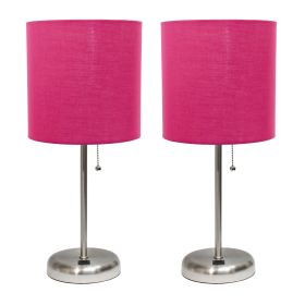 Stick Lamp with USB charging port and Fabric Shade 2 Pack Set, Pink