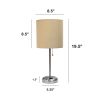 Oslo 19.5" Contemporary Bedside Power Outlet Base Standard Metal Table Desk Lamp in Brushed Steel with Tan Drum Fabric Shade for Home Décor, Bedroom,