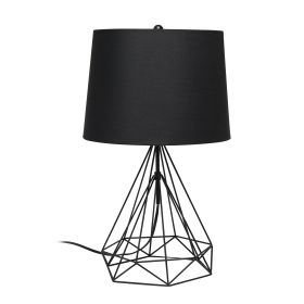 Geometric Black Matte Wired Table Lamp with Fabric Shade