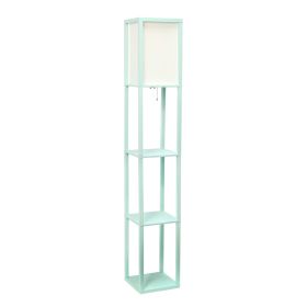 Floor Lamp Etagere Organizer Storage Shelf with Linen Shade, Aqua