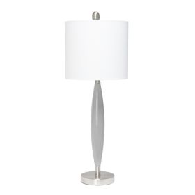 Stylus Table Lamp with White Fabric Shade, Gray