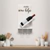 Lucca Wall Mounted Wooden “Life Happens Wine Helps” Wine Bottle Shelf with Glass Holder, White Wash