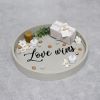 Decorative 13.75" Round Wood Serving Tray w/ Handles, "Love Wins"