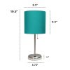 Oslo 19.5" Contemporary Bedside USB Port Feature Standard Metal Table Desk Lamp in Brushed Steel with Teal Drum Fabric Shade for Home Décor, Bedroom,