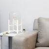 White Wood Mounted Table Lamp with Clear Glass Cylinder Shade