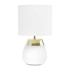 Modern Contemporary Two Toned Metallic Gold and White Metal 4 Settings Touch Desk Lamp with White Fabric Drum Shade