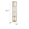 62.5"Floor Lamp Etagere Organizer, 2 USB and Linen Shade , Wood