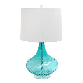 Modern Rippled Colored Glass Lamp with White Linen Tapered Drum Shade