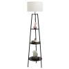 Modern Tripod Tier Shelf Floor Lamp Black with White Shade