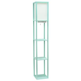 Floor Lamp Etagere Organizer, 2 USB and Linen Shade, Aqua