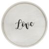 Decorative 13.75" Round Wood Serving Tray w/ Handles, "Love"