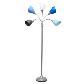 Floor Lamp with 5 Adjustable Lights, Multi-Color Shades, Silver