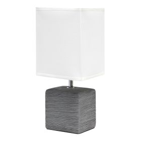 Petite Faux Stone Tabletop Lamp with Fabric Shade, Gray with White Shade