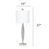 Stylus Table Lamp with White Fabric Shade, Gray