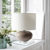 15.25" Modern Ovaloid Glass Bedside Table Lamp with White Fabric Shade, Gray