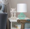 Glass Raindrop Tabletop Lamp with Fabric Shade, Aqua with White Shade