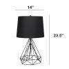 Geometric Black Matte Wired Table Lamp with Fabric Shade