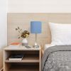 Oslo 19.5" Contemporary Bedside Power Outlet Base Standard Metal Table Desk Lamp in Brushed Steel with Blue Drum Fabric Shade for Home Décor, Bedroom,