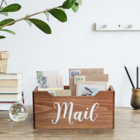 Rustic Farmhouse Wooden Tabletop Decorative Script Word "Mail" Organizer Box, Letter Holder, Natural