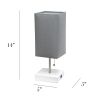 Petite White Stick Lamp with USB Charging Port and Fabric Shade, Gray