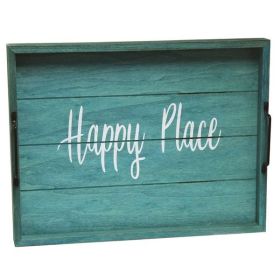 Decorative Wood Serving Tray w/ Handles, 15.50" x 12", "Happy Place"