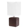 Petite Faux Stone Tabletop Lamp with Fabric Shade, Brown with White Shade