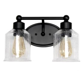 Studio Loft Modern Two Light Metal and Clear Seeded Glass Shade Vanity Uplight Downlight Wall Mounted Fixture with Matching Metal Accents for Home Dé