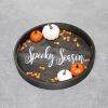 Decorative 13.75" Round Wood Serving Tray w/ Handles, "Spooky Season"